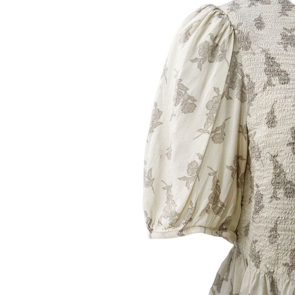 2/$30 Express Floral Linen Blend Smocked Puff Sleeve Sleeve Top Blouse Shirt - Picture 9 of 13